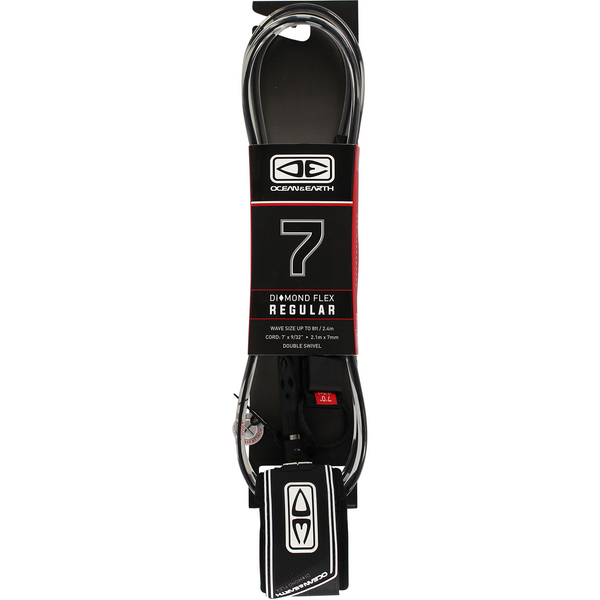 O&E Moulded Regular Leash 6' Black (6' - 7' - 8' - 9') - Ankle and knee fit